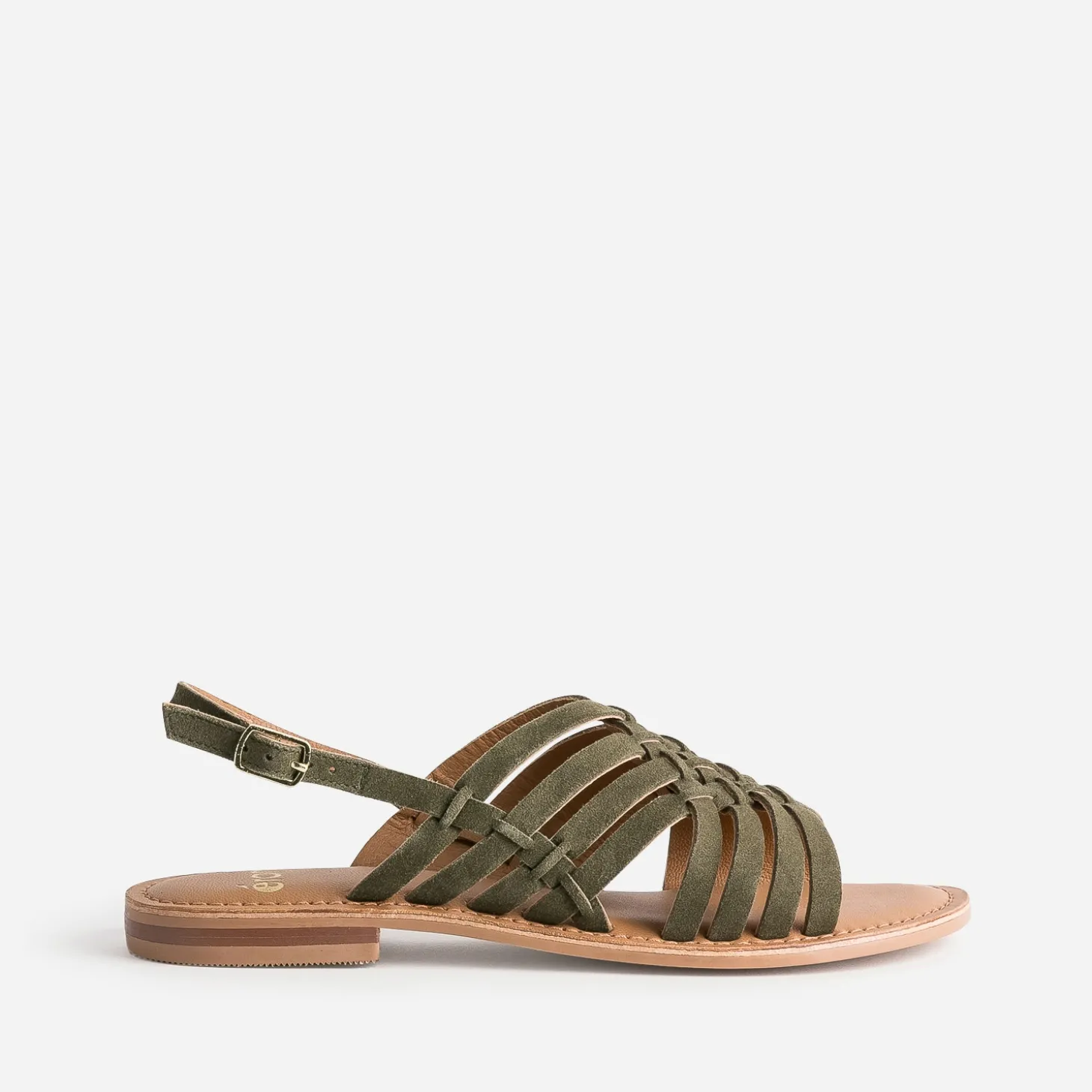Sandale kaki en cuir velours tressé
