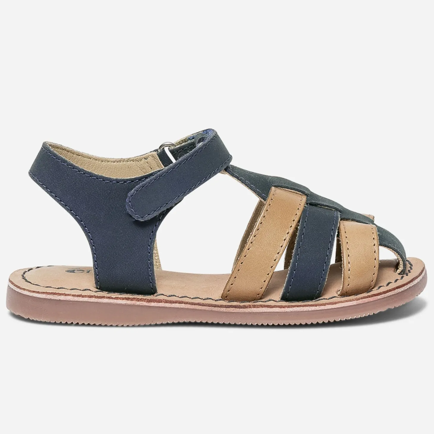 Sandale marine et camel en cuir à scratch