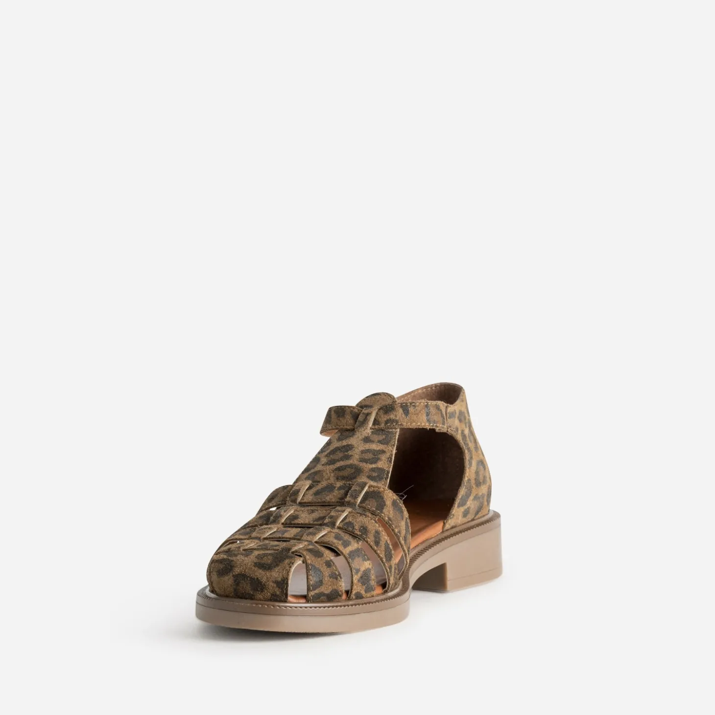 Sandale marron cuir velours effet léopard