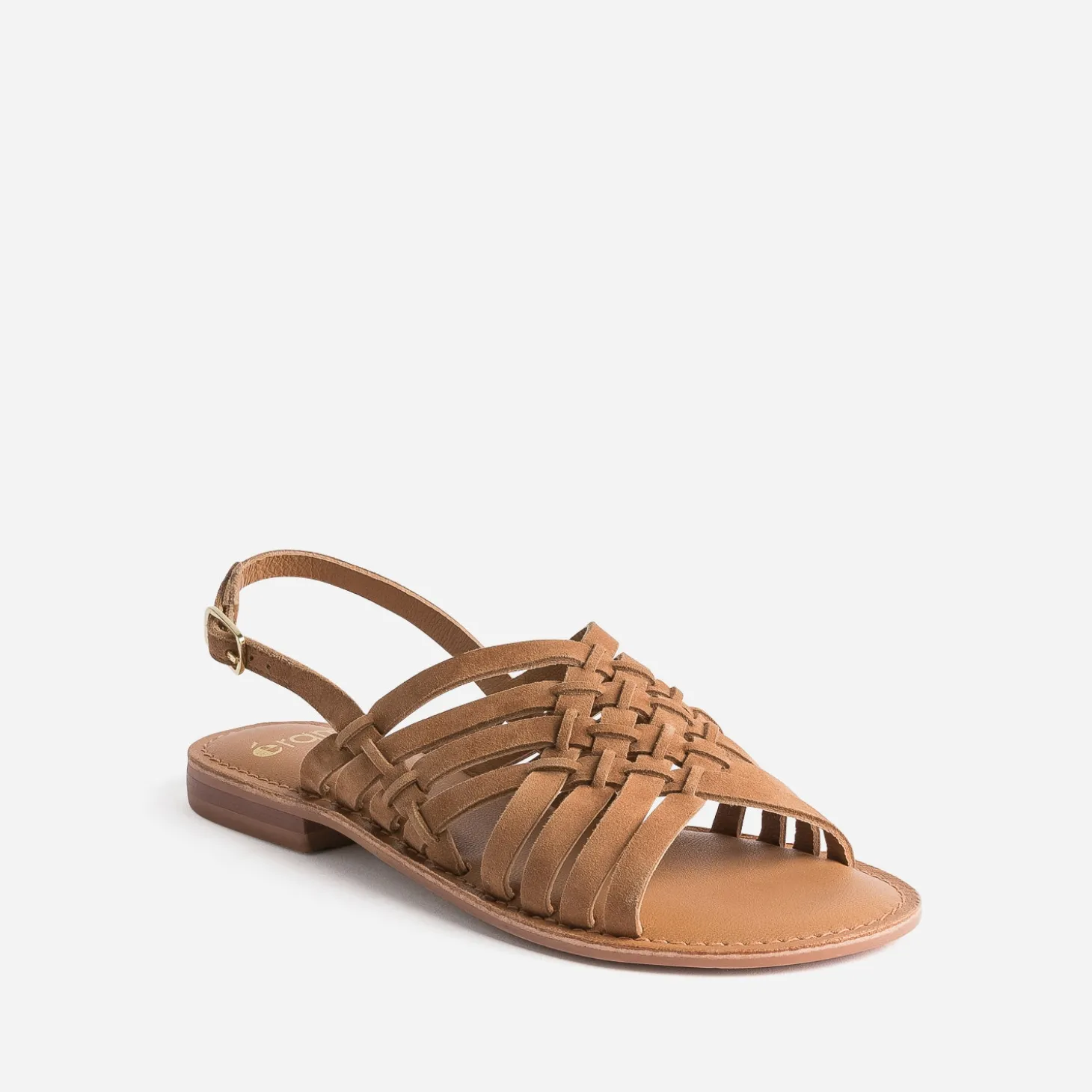 Sandale marron en cuir velours tressé