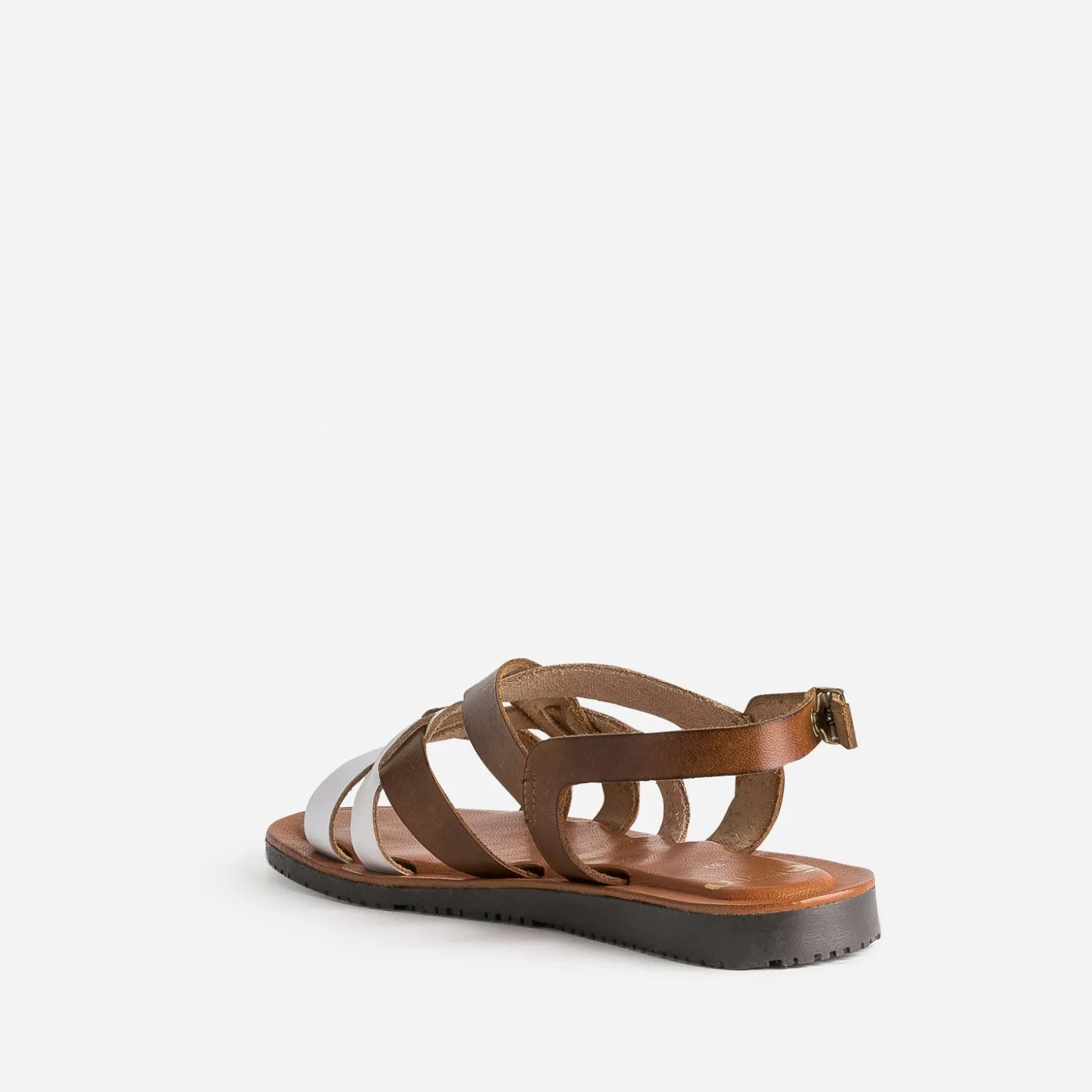 Sandale marron et blanche en cuir à brides croisées