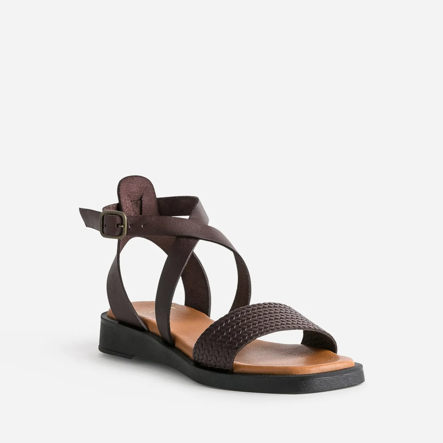 Sandale marron foncé cuir bride tressée éco-conçu