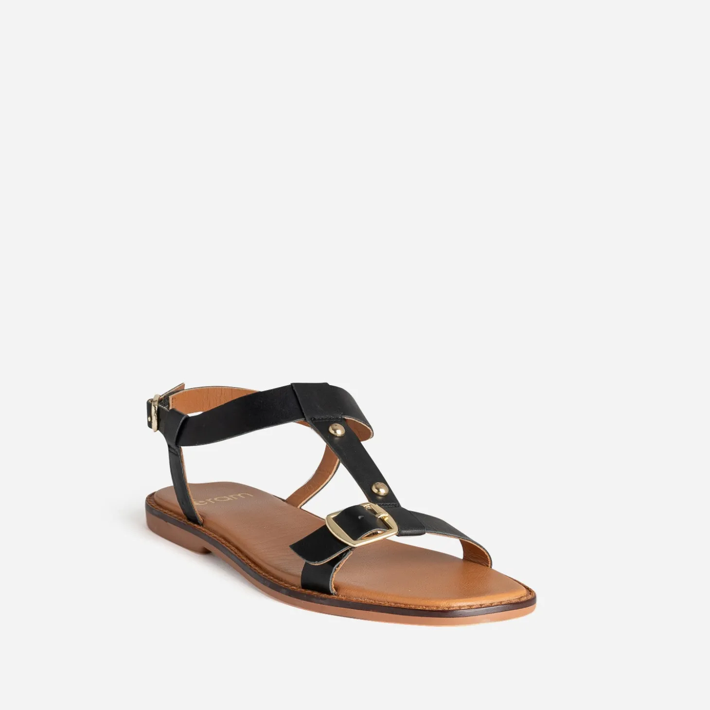 Sandale noir cuir détails clous