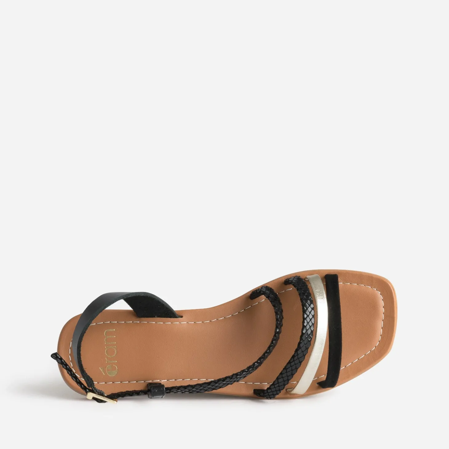 Sandale noir et doré cuir velours