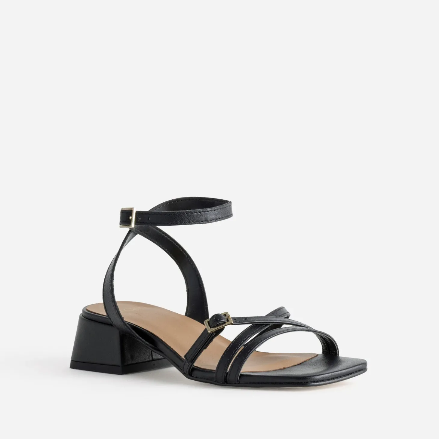 Sandale noire cuir à talon graphique