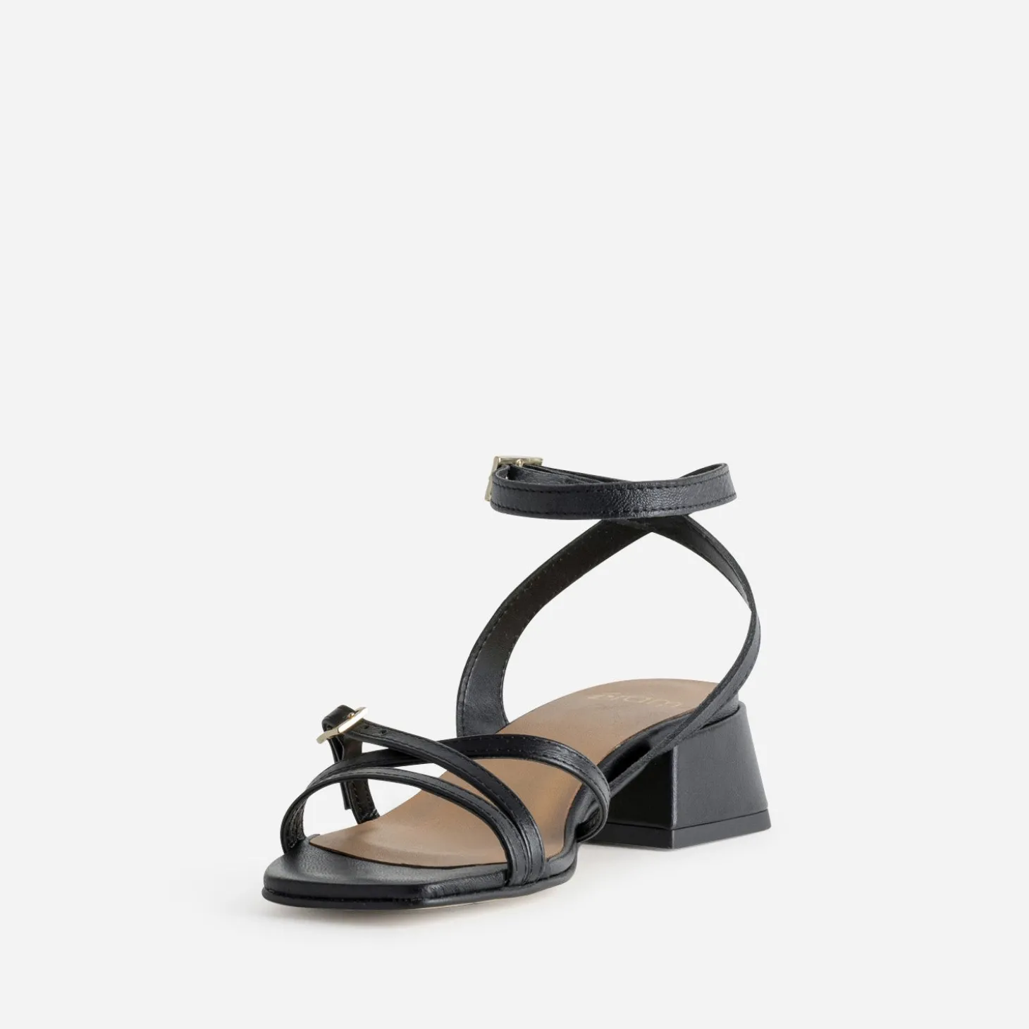 Sandale noire cuir à talon graphique