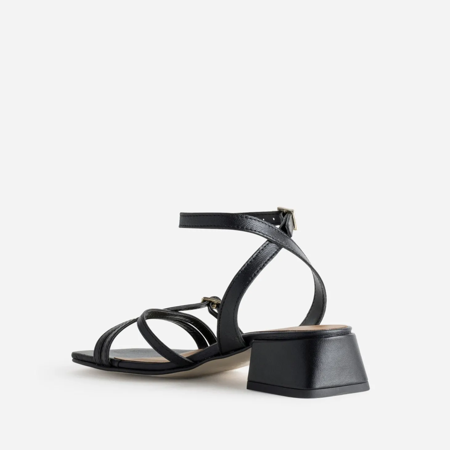 Sandale noire cuir à talon graphique