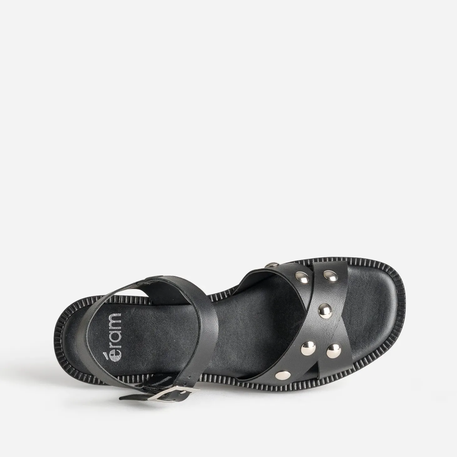 Sandale noire cuir décor clous