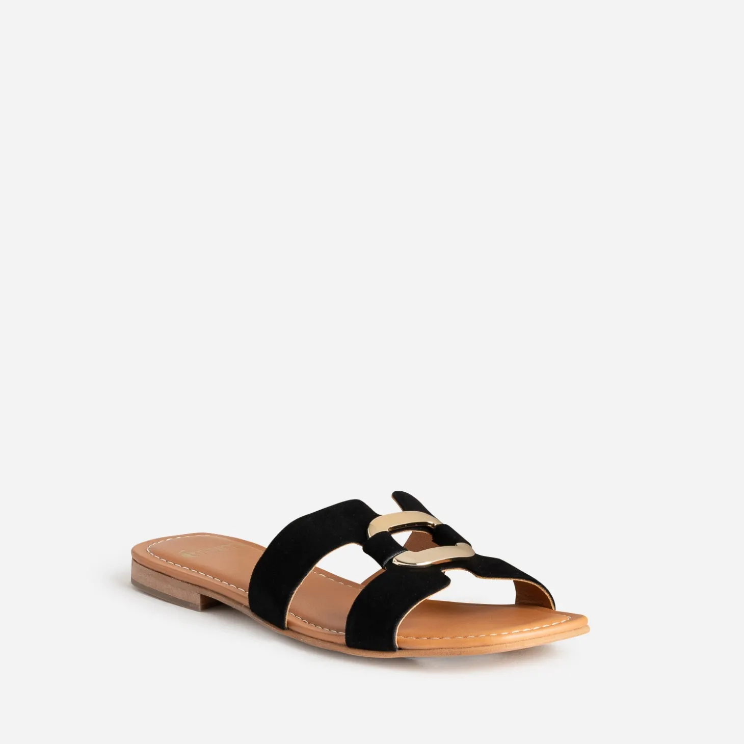 Sandale noire cuir velours et anneau