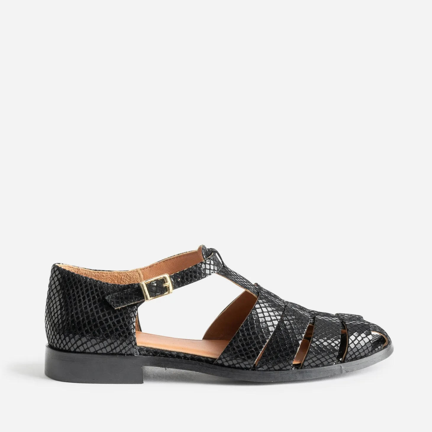 Sandale noire cuir velours effet résille