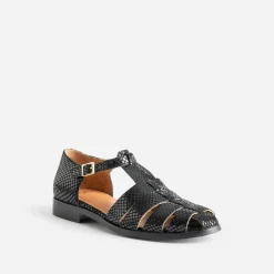 Sandale noire cuir velours effet résille