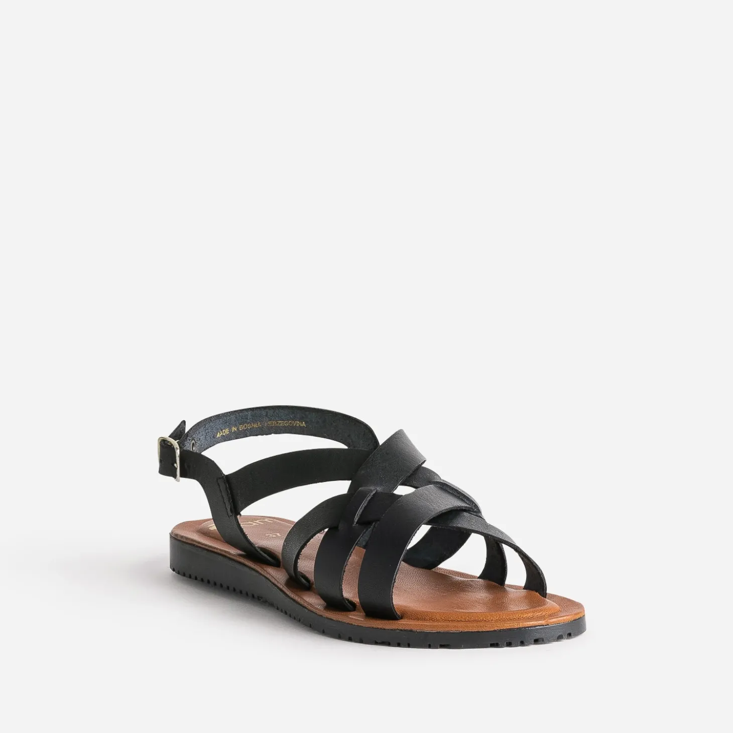 Sandale noire en cuir à brides croisées