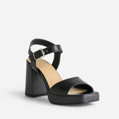 Sandale noire en cuir à plateforme