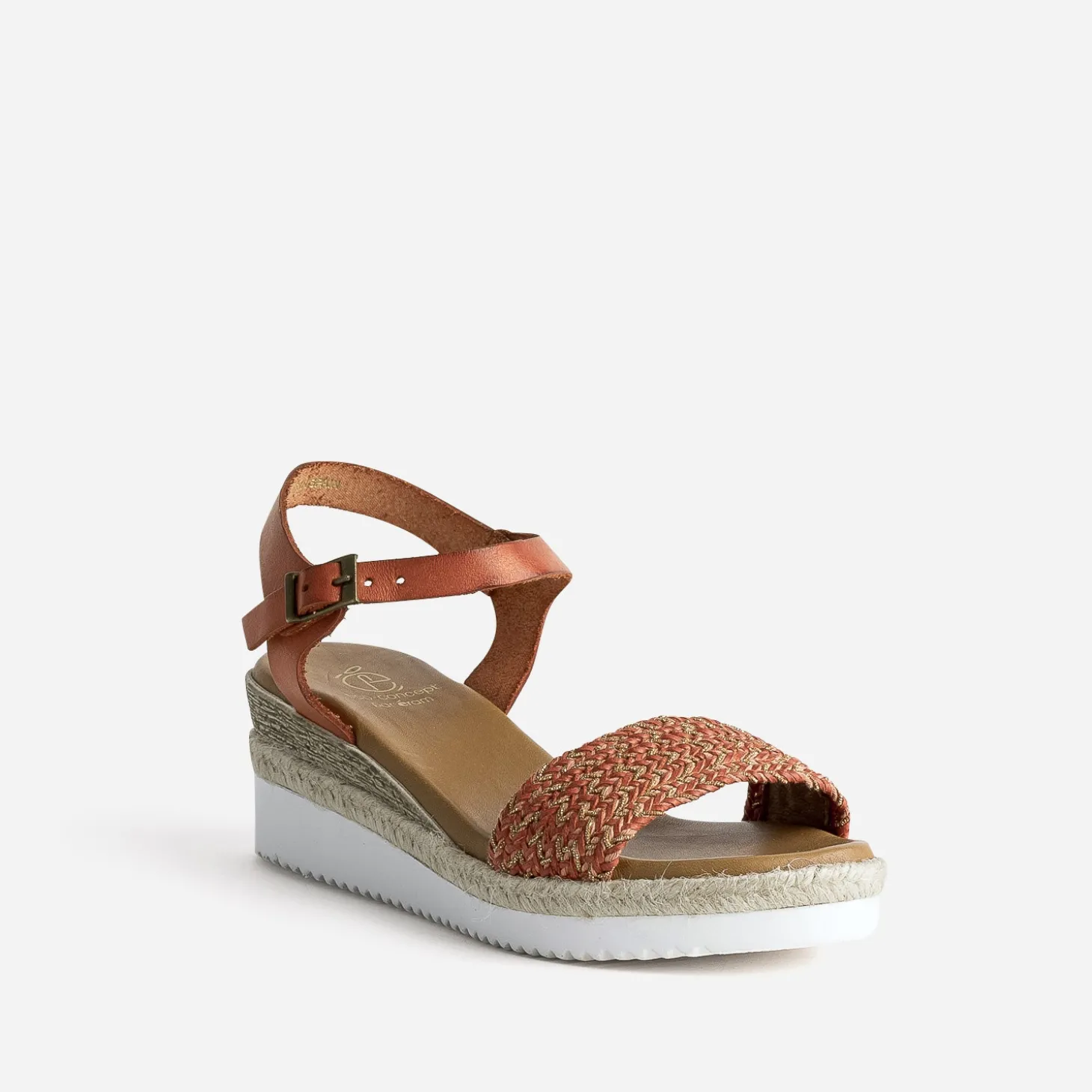 Sandale orange éco-conçue en cuir avec bride tressée