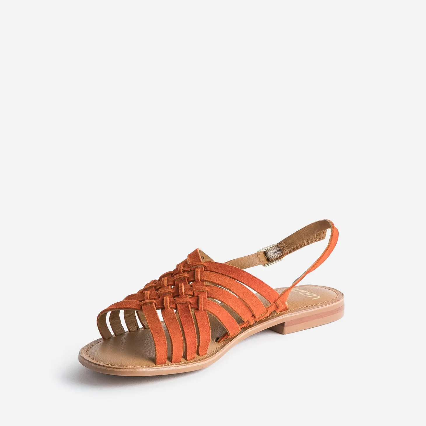 Sandale orange en cuir velours tressé