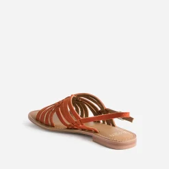 Sandale orange en cuir velours tressé