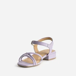 Sandale plate lilas en cuir