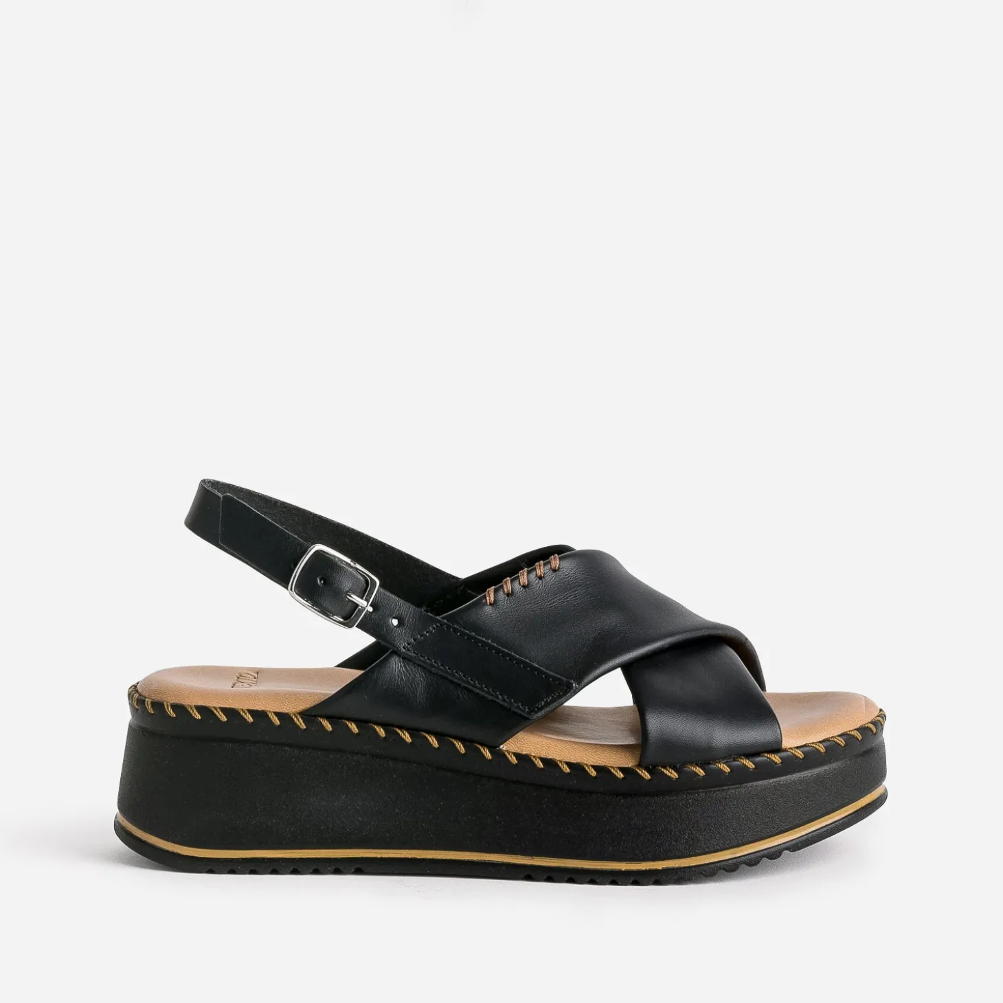 Sandale plateforme TEXTO noire cuir