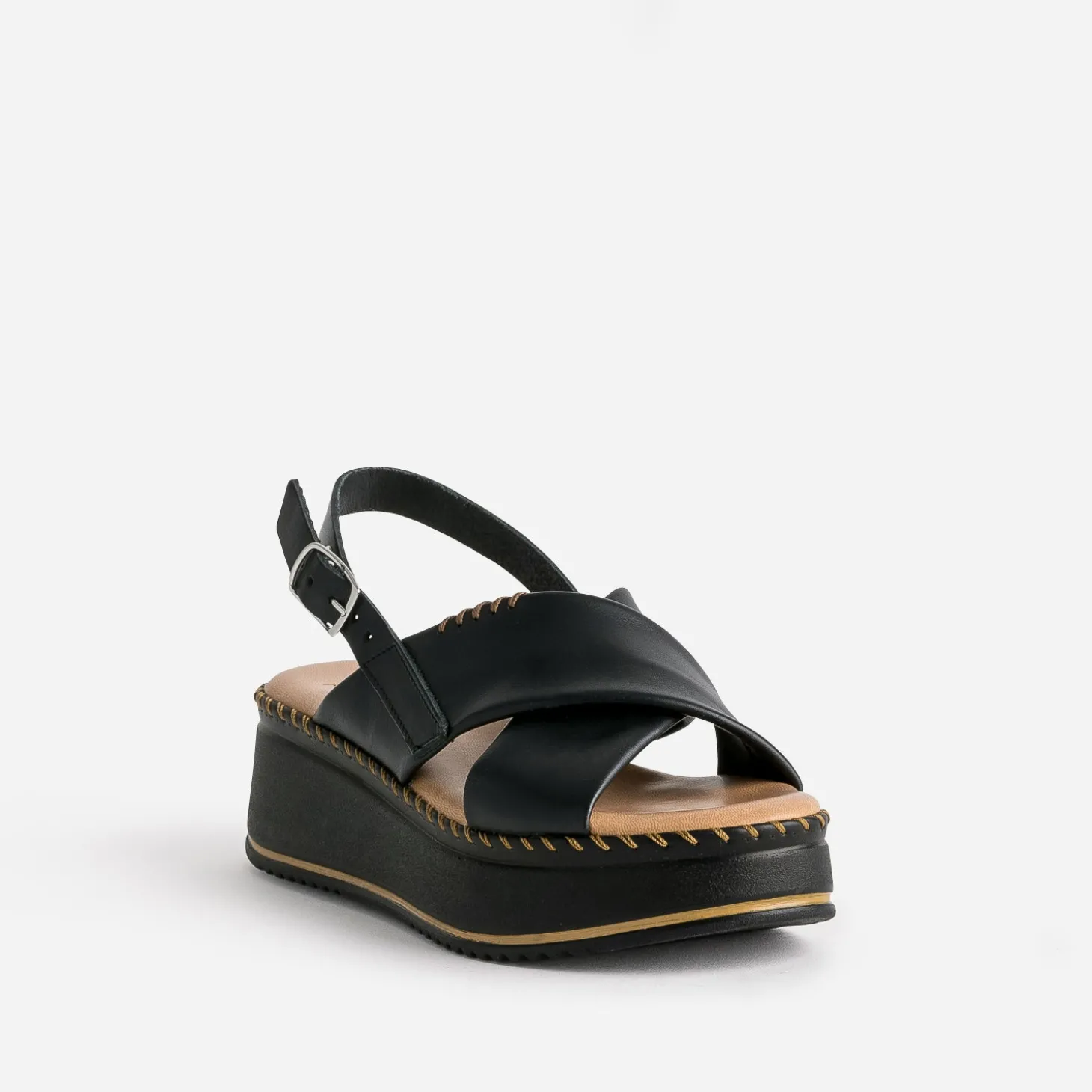 Sandale plateforme TEXTO noire cuir