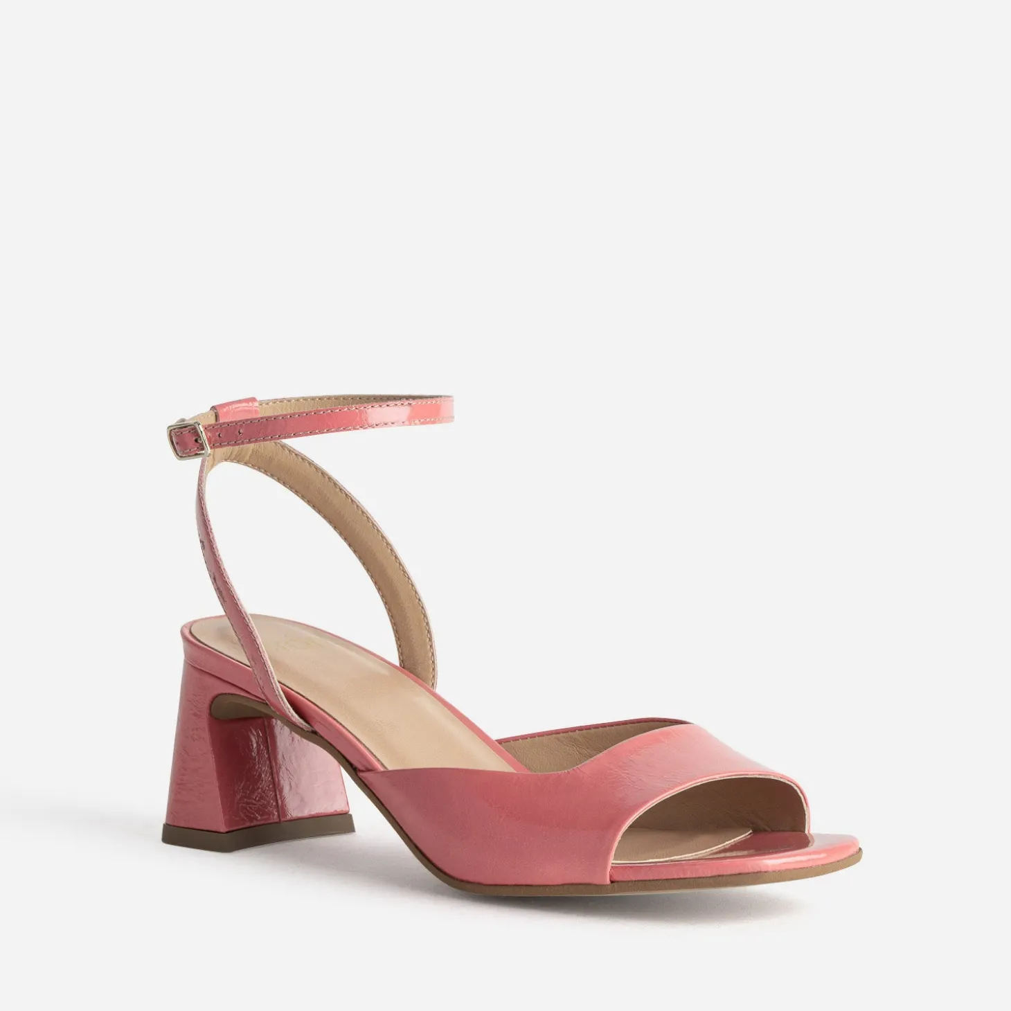 Sandale rose cuir verni décolleté carré