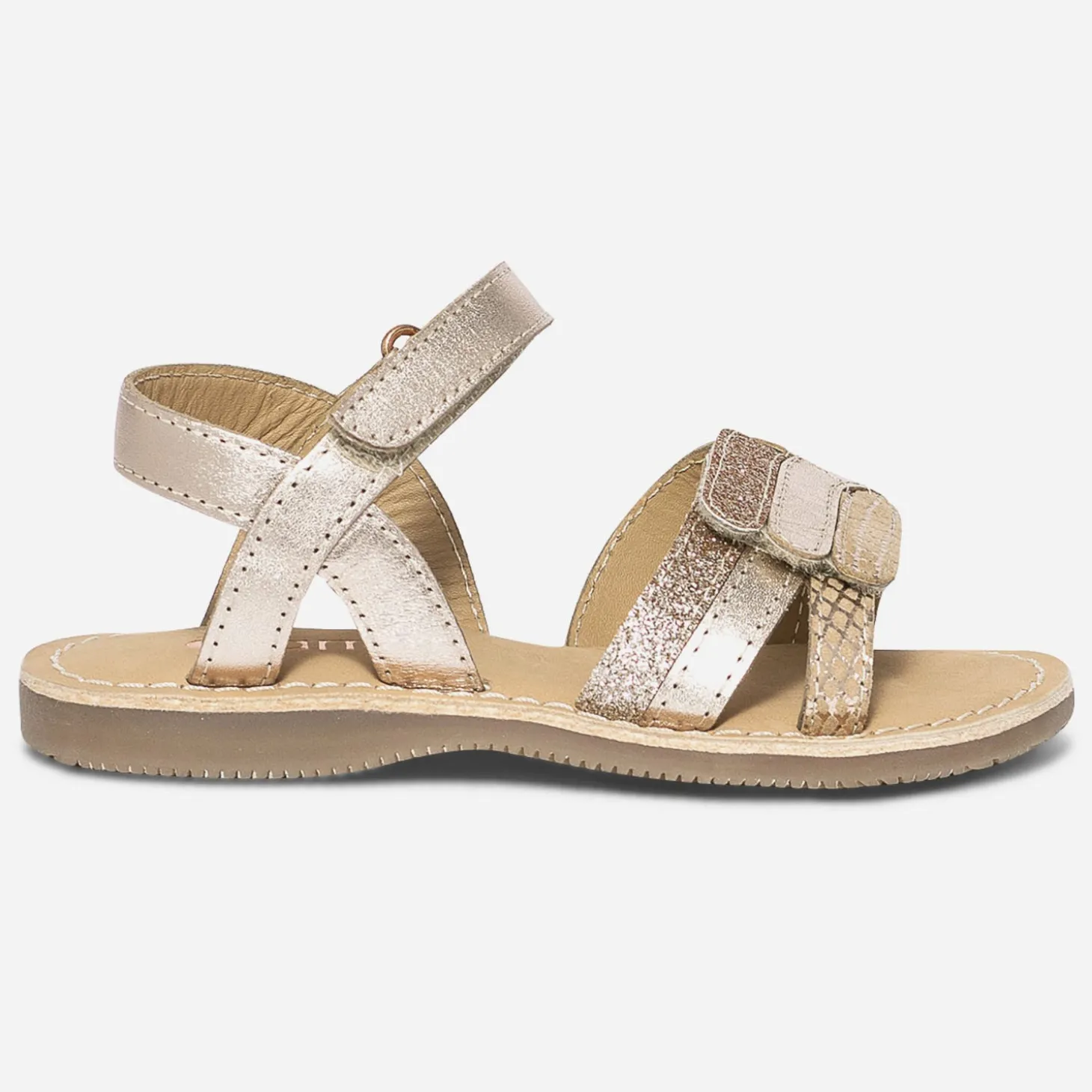 Sandale rose cuivré en cuir à scratchs