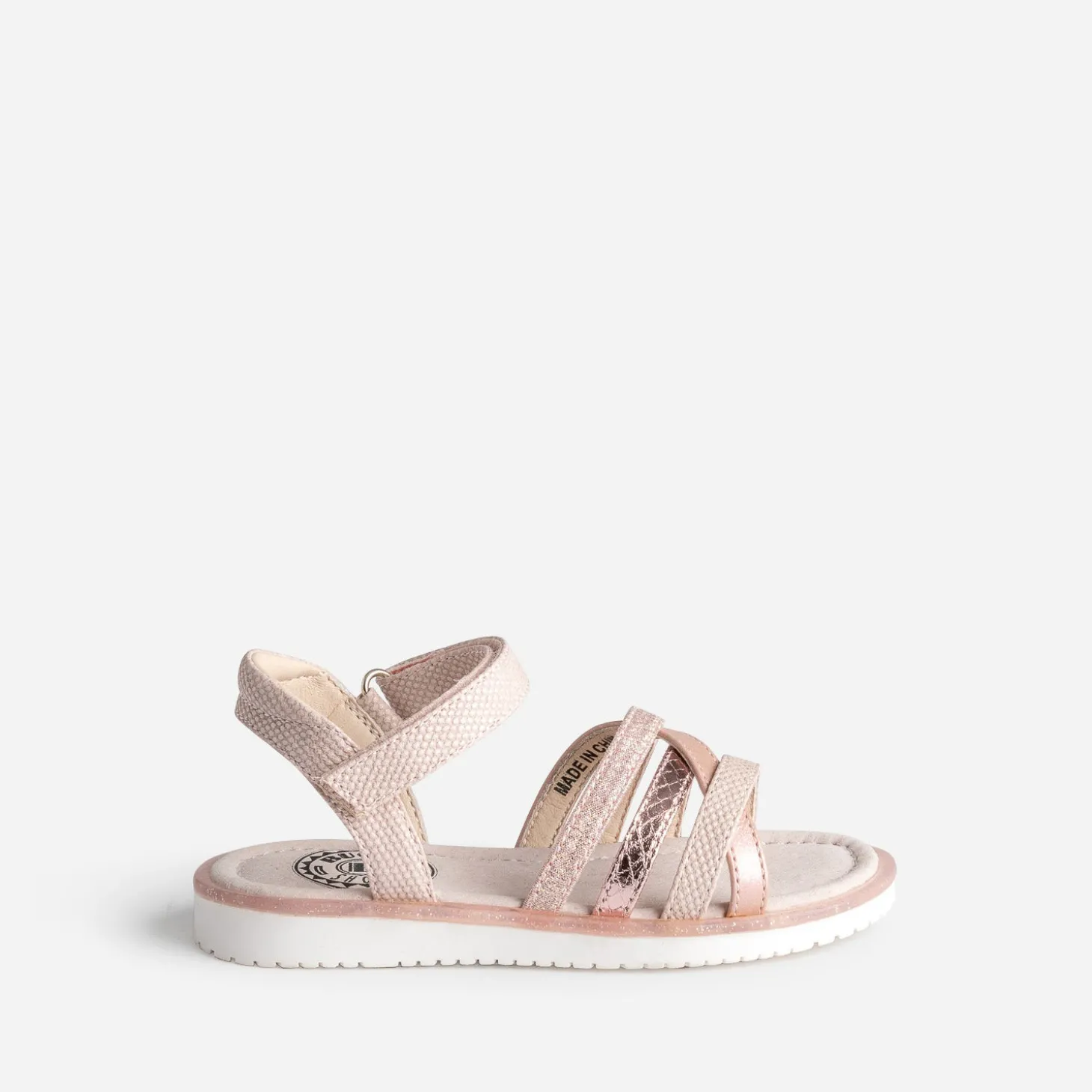 Sandale rose embossée détails métallisés