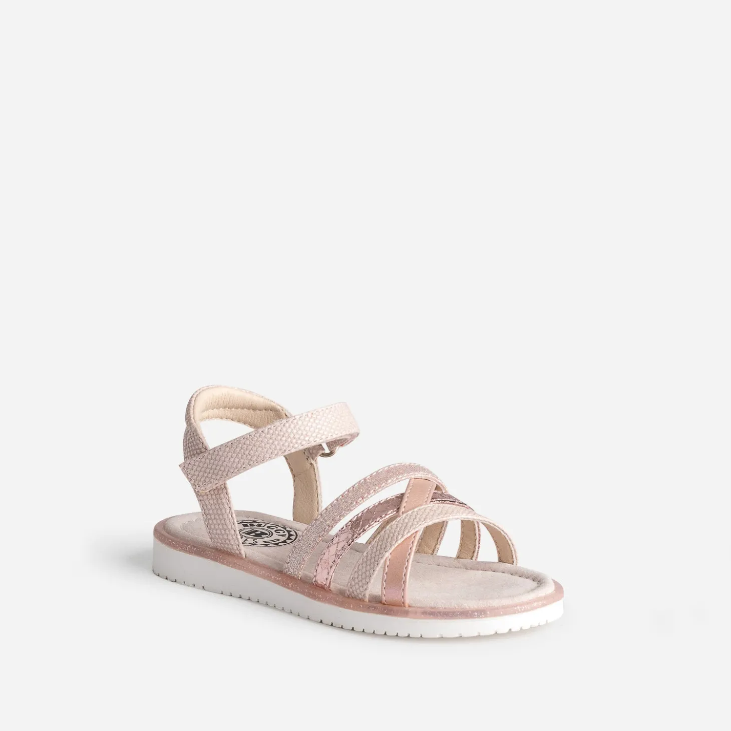 Sandale rose embossée détails métallisés
