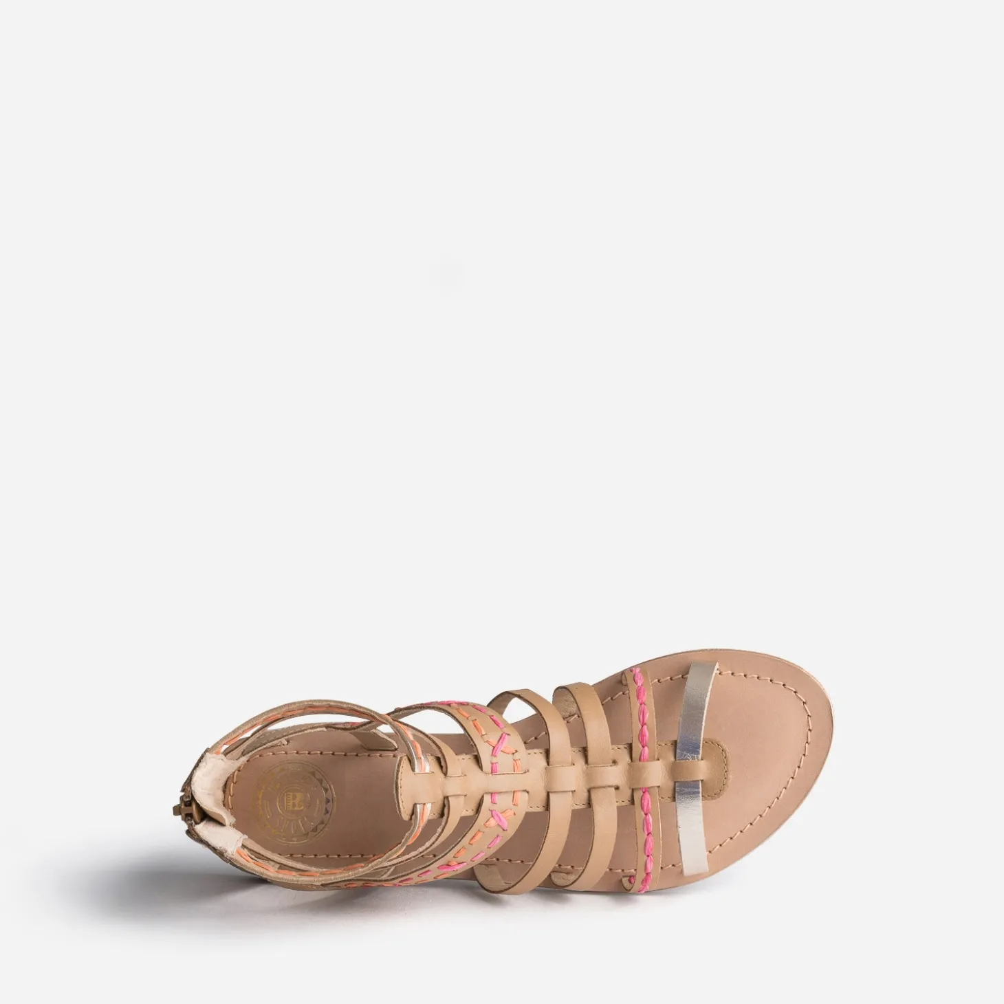 Sandale spartiate BUGGY beige en cuir broderies raphia