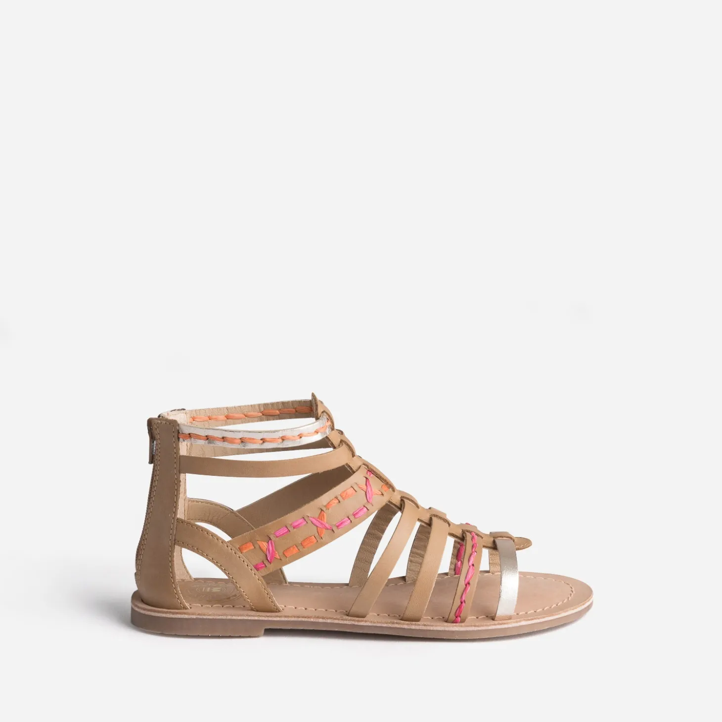 Sandale spartiate BUGGY beige broderies raphia