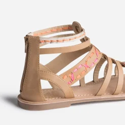 Sandale spartiate BUGGY beige broderies raphia