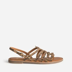 Sandale spartiate marron cuir effet léopard