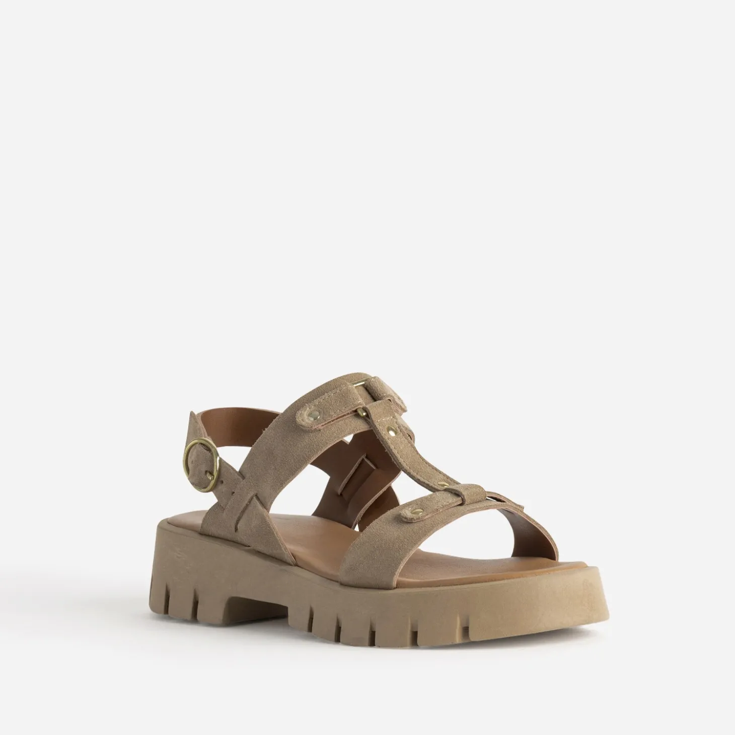 Sandale TEXTO beige cuir velours semelle crantée