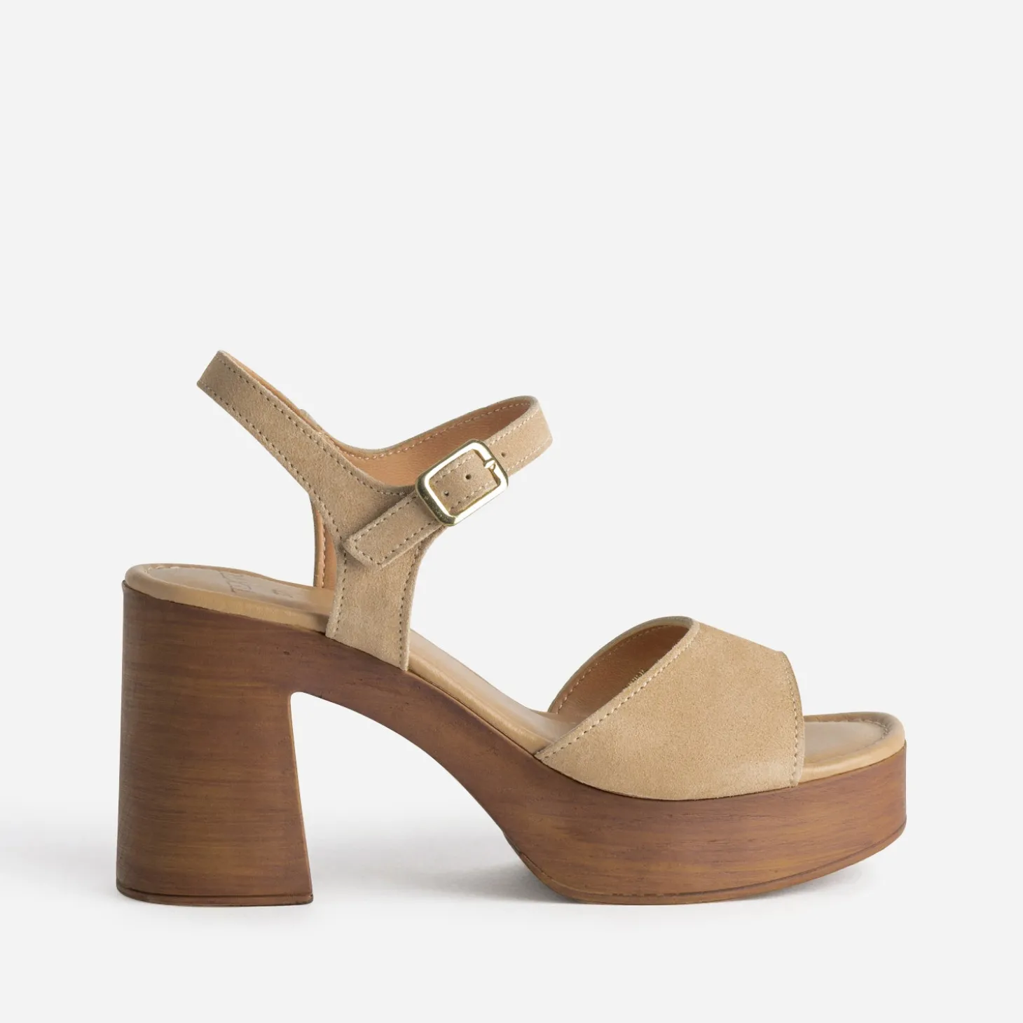 Sandale TEXTO beige cuir velours plateforme