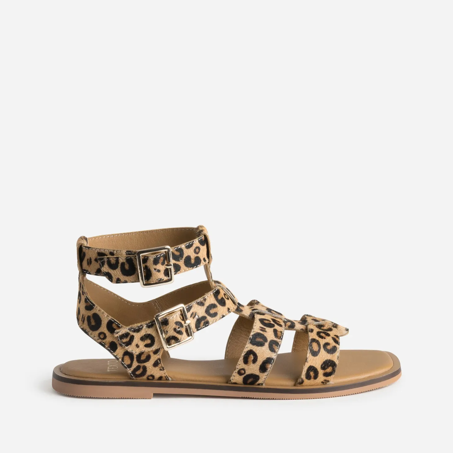 Sandale TEXTO beige motif léopard cuir éco-conçu
