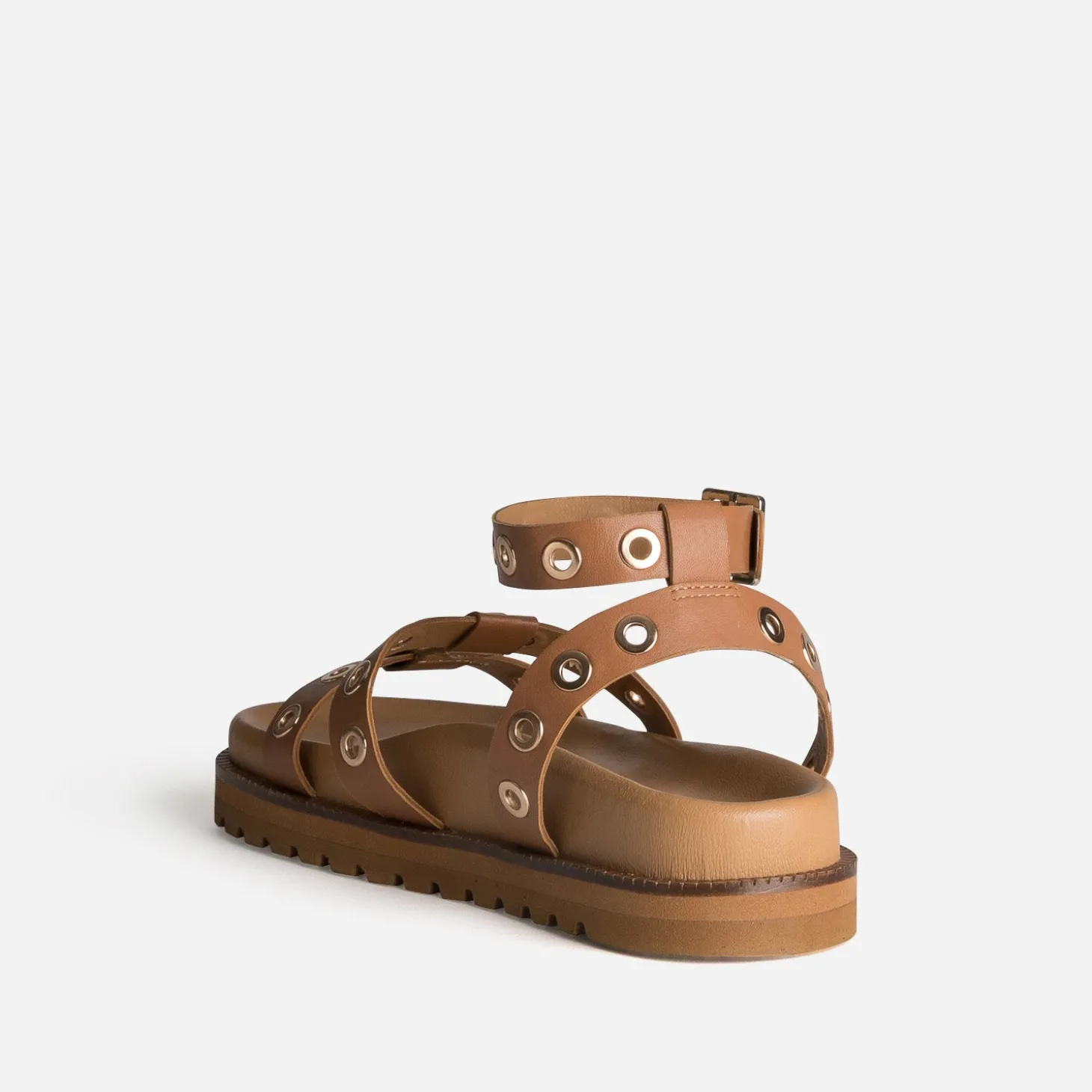 Sandale TEXTO camel cuir à œillets