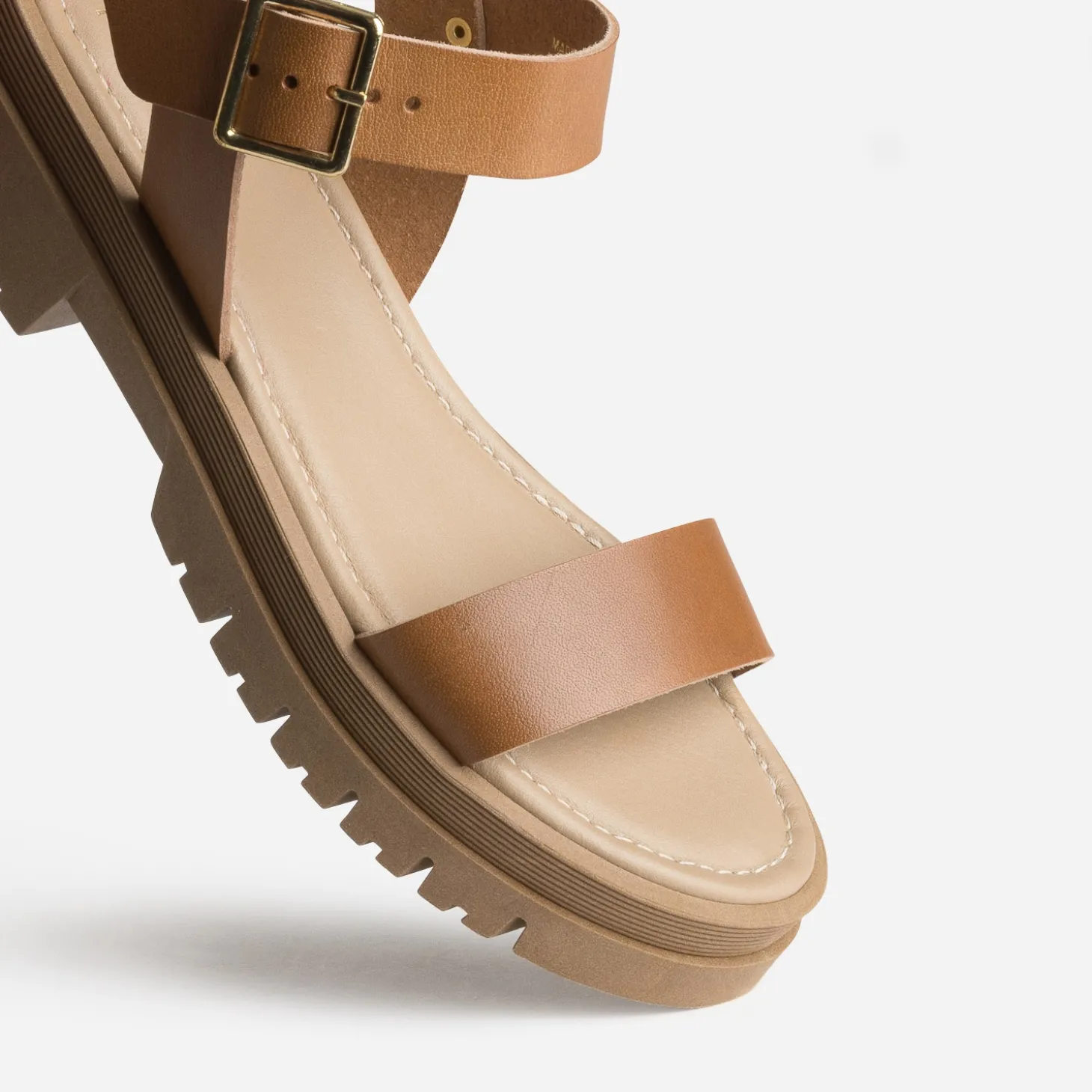 Sandale TEXTO camel cuir semelle crantée