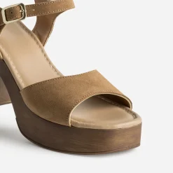 Sandale TEXTO camel cuir velours à talon