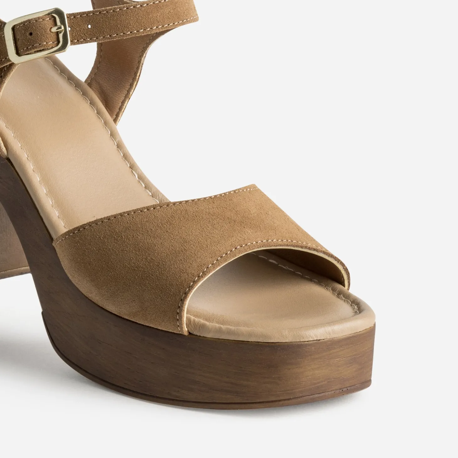 Sandale TEXTO camel cuir velours à talon