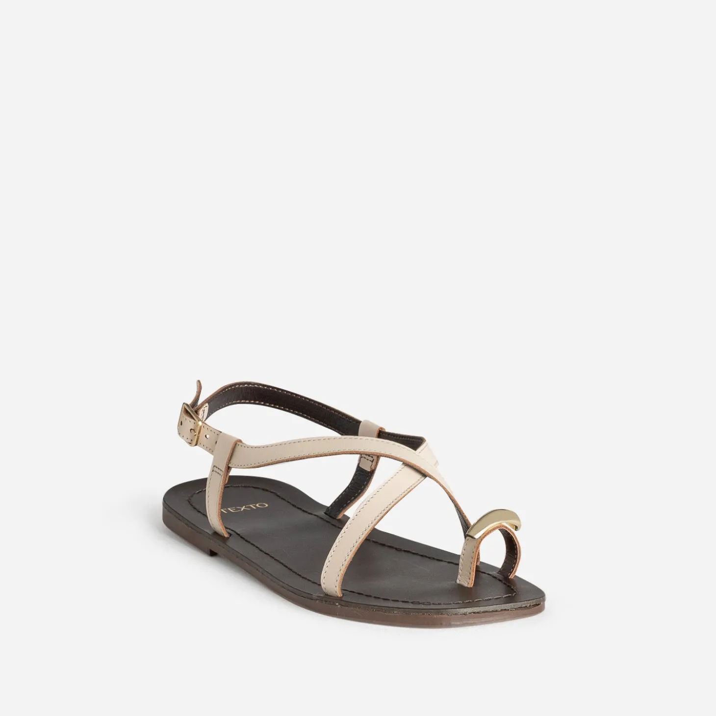 Sandale TEXTO écrue cuir décor bijou