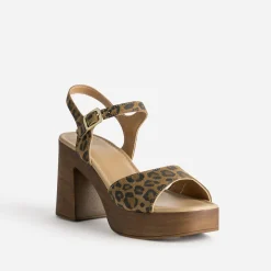 Sandale TEXTO cuir velours effet léopard à talon