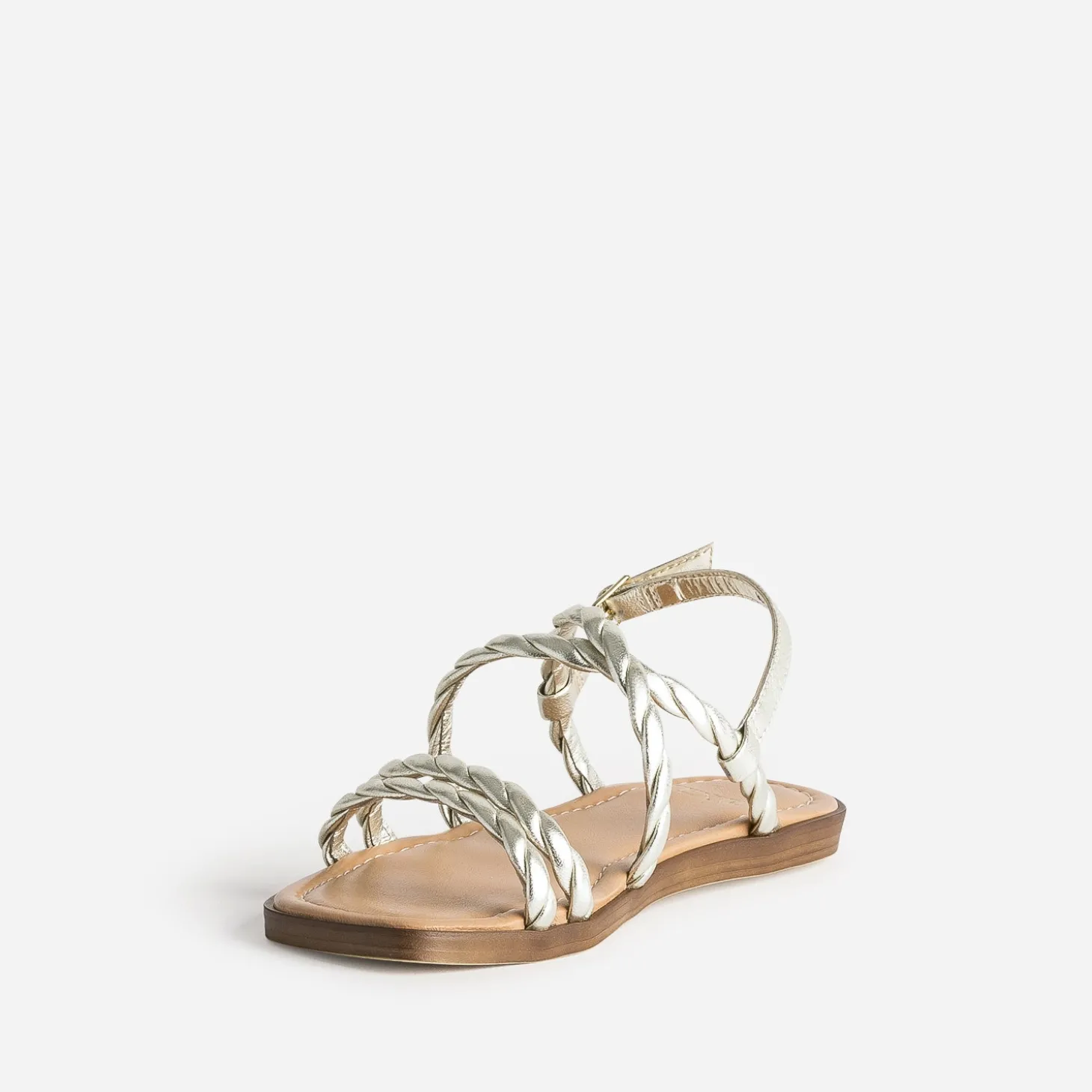Sandale TEXTO dorée en cuir brides entrelacées