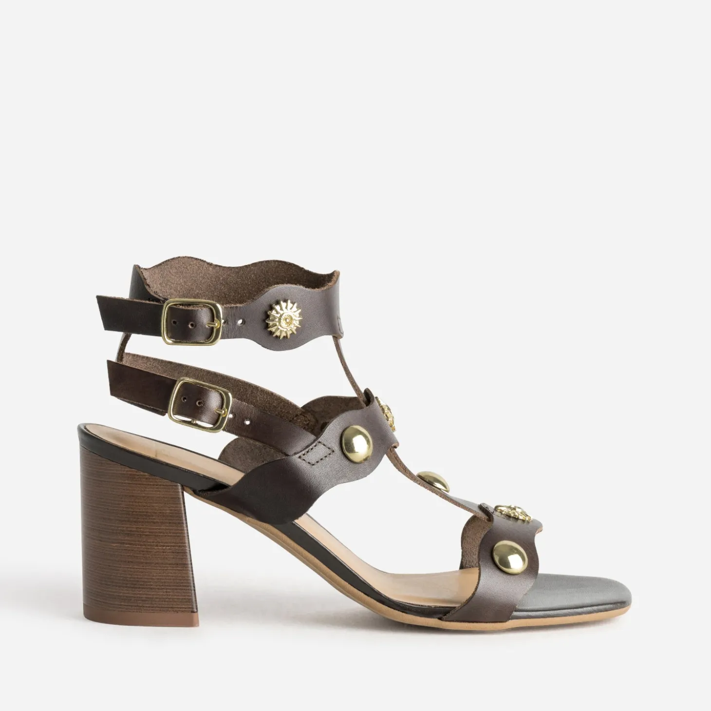 Sandale TEXTO marron cuir détails bijoux