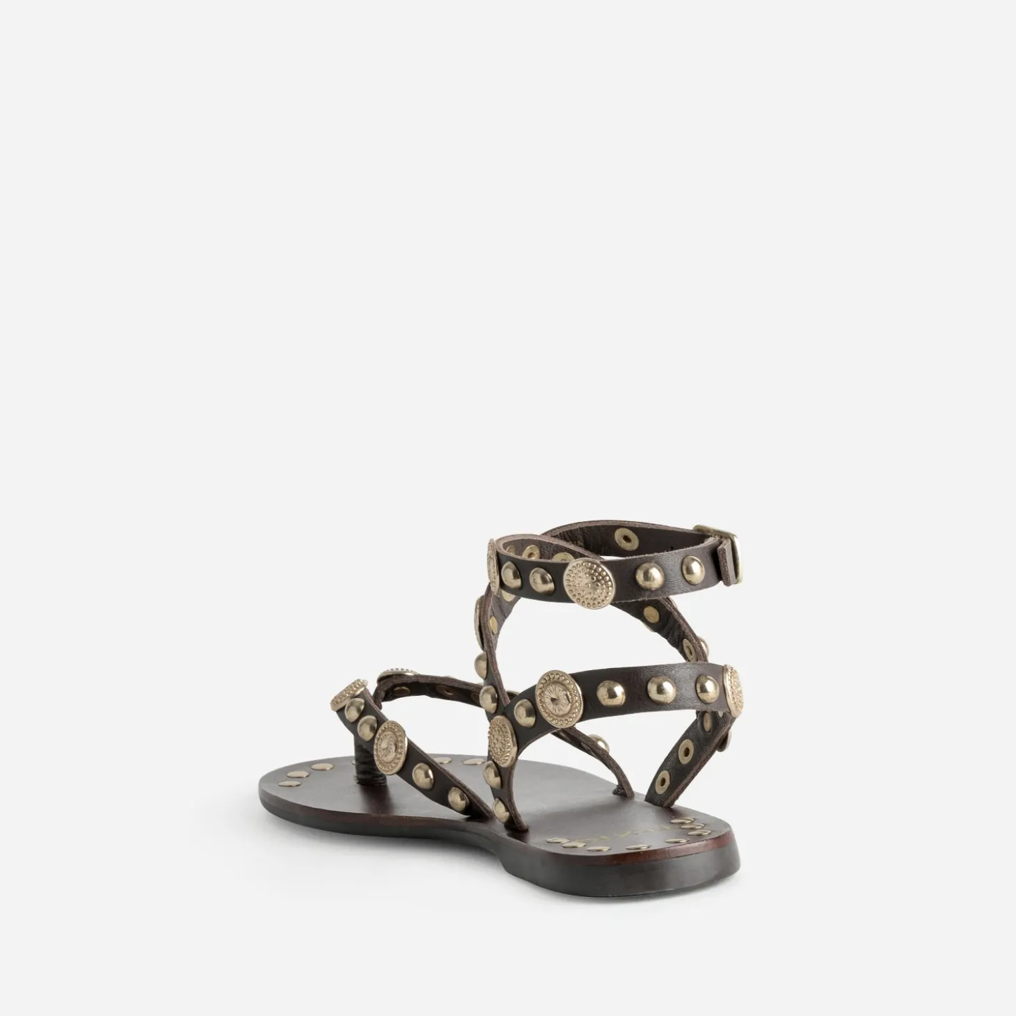 Sandale TEXTO marron cuir décor médailles