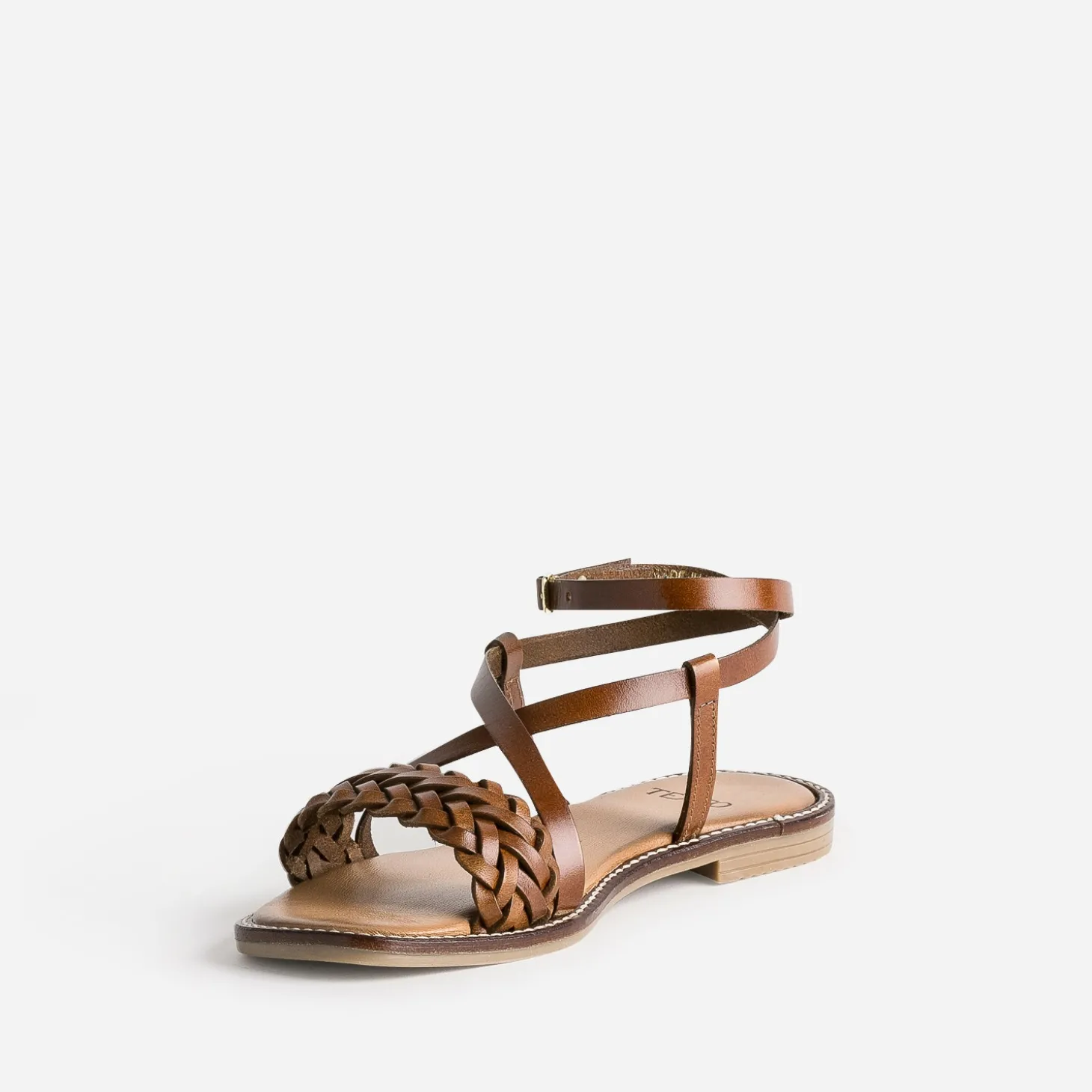 Sandale TEXTO marron en cuir tressé
