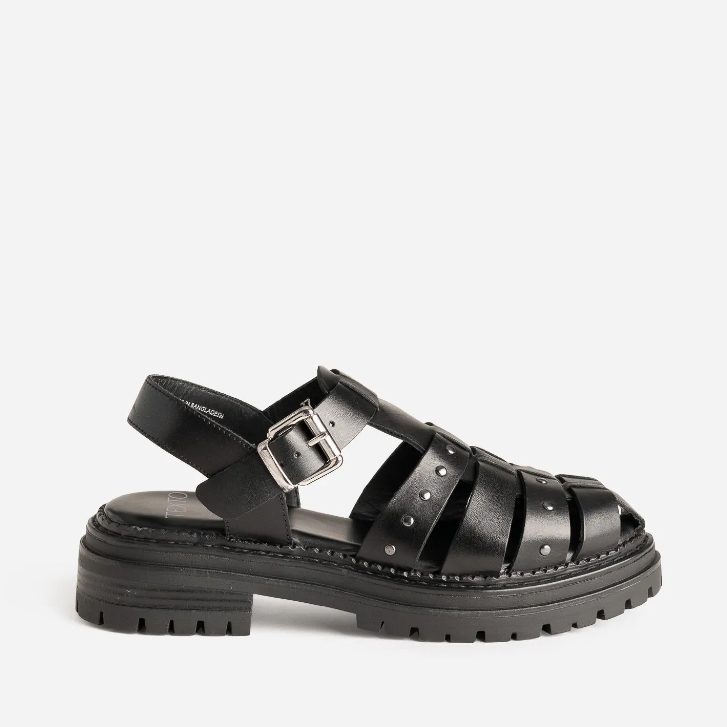 Sandale TEXTO noire cuir tressé détails clous