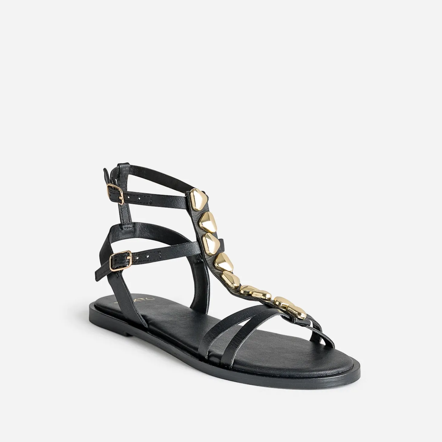 Sandale TEXTO noire cuir bride-bijou