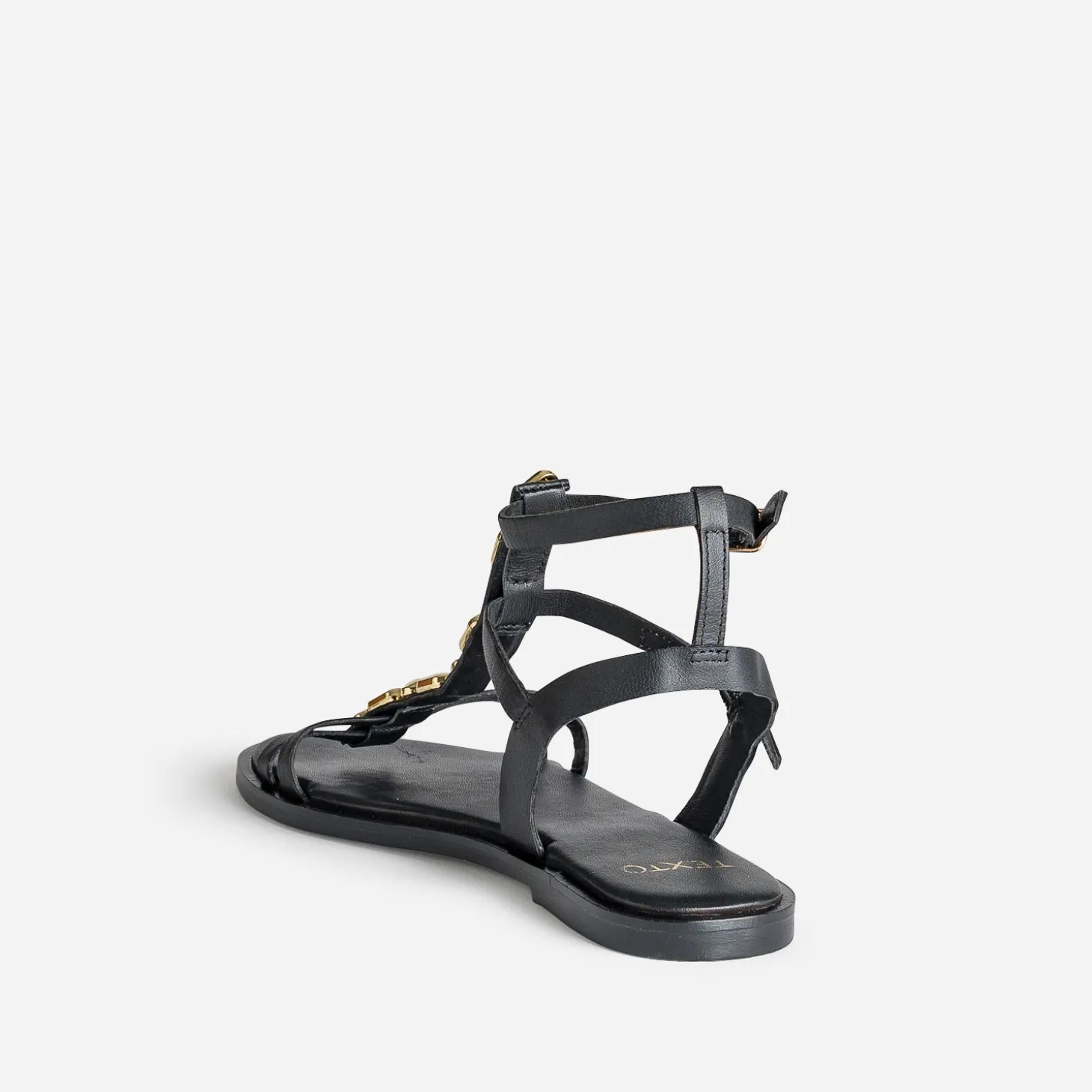 Sandale TEXTO noire cuir bride-bijou