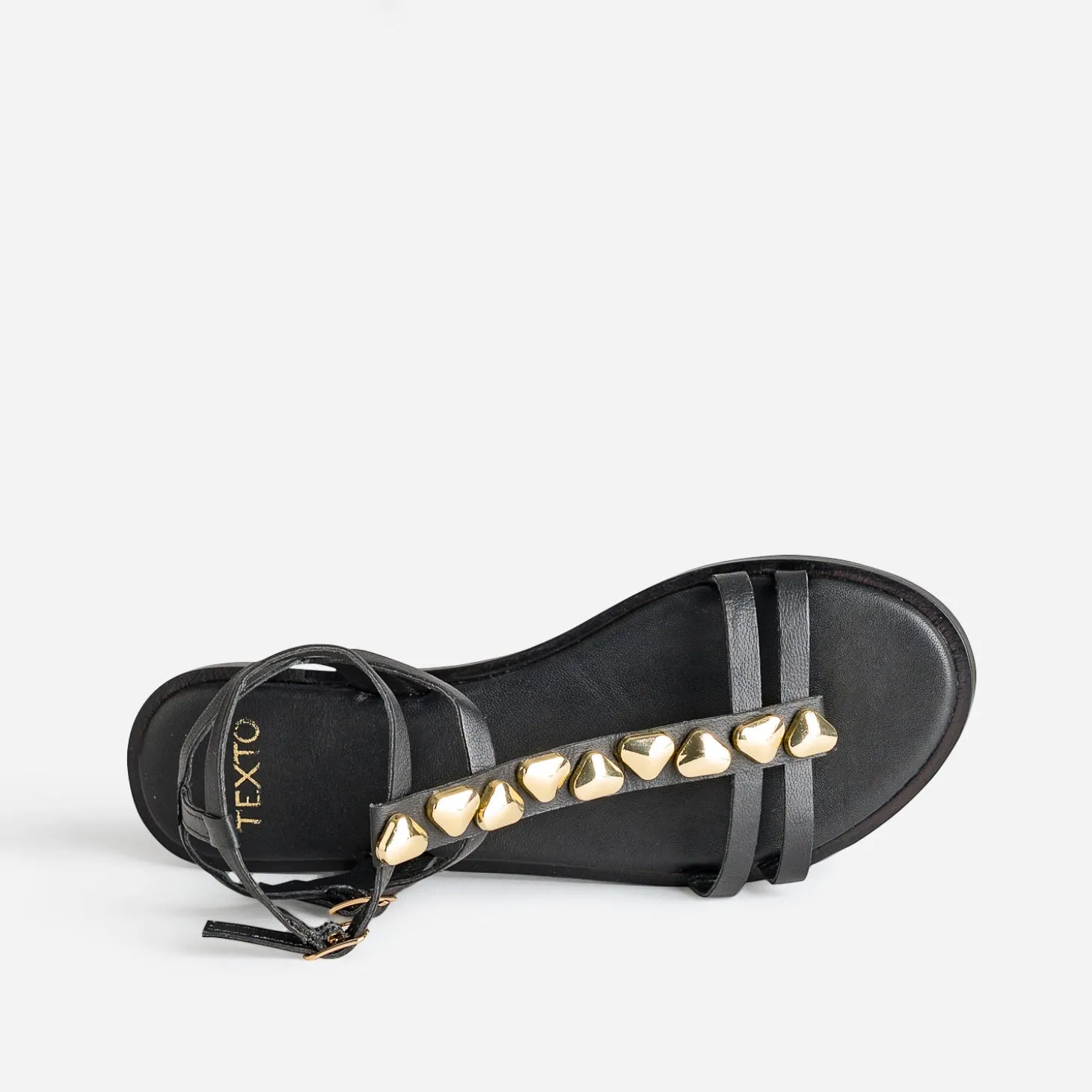Sandale TEXTO noire cuir bride-bijou
