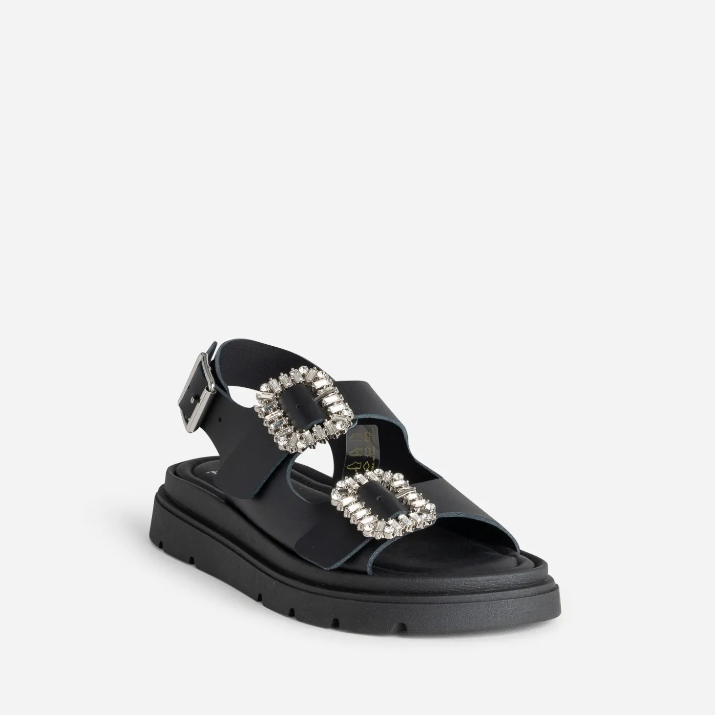 Sandale TEXTO noire cuir boucles strass