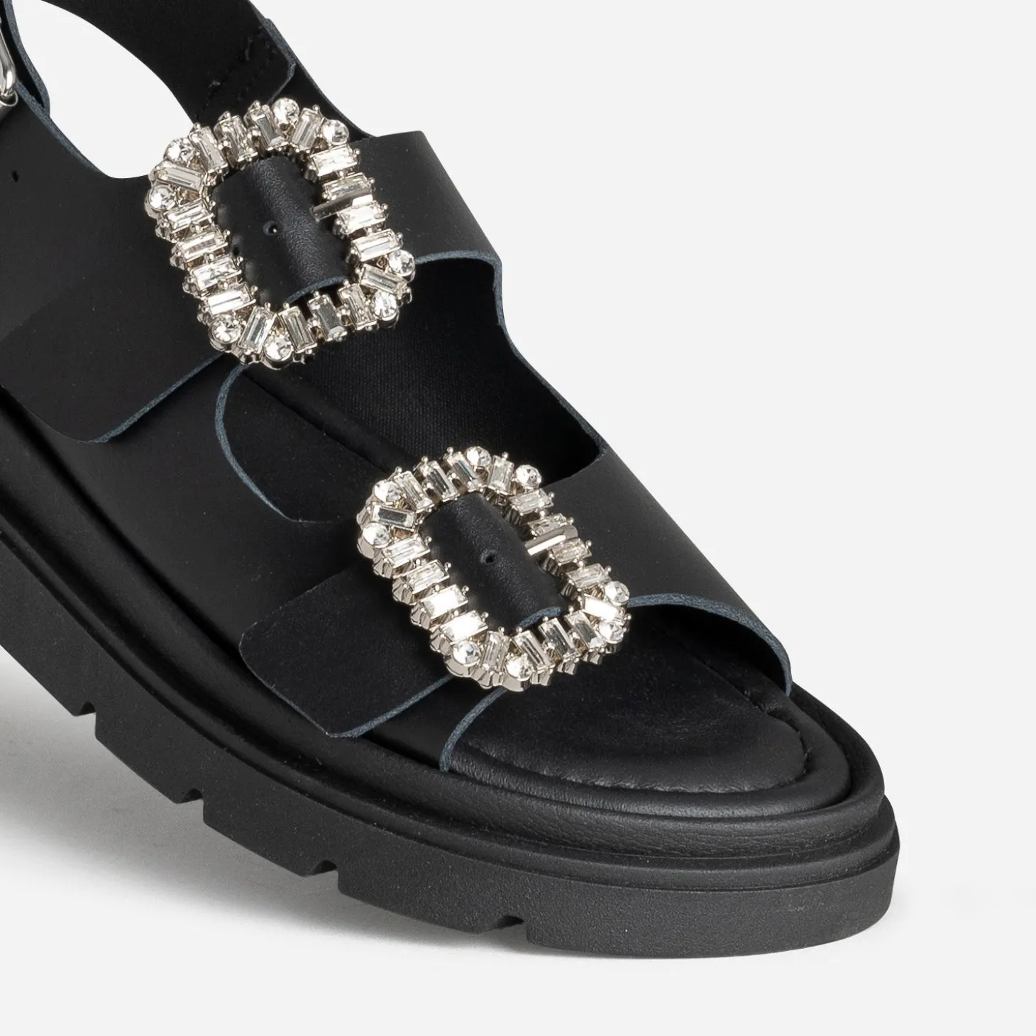 Sandale TEXTO noire cuir boucles strass